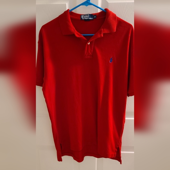 Ralph Lauren Polo Shirt Men Red Medium Plain Pony Short Sleeve Collared Golf - Picture 2 of 4